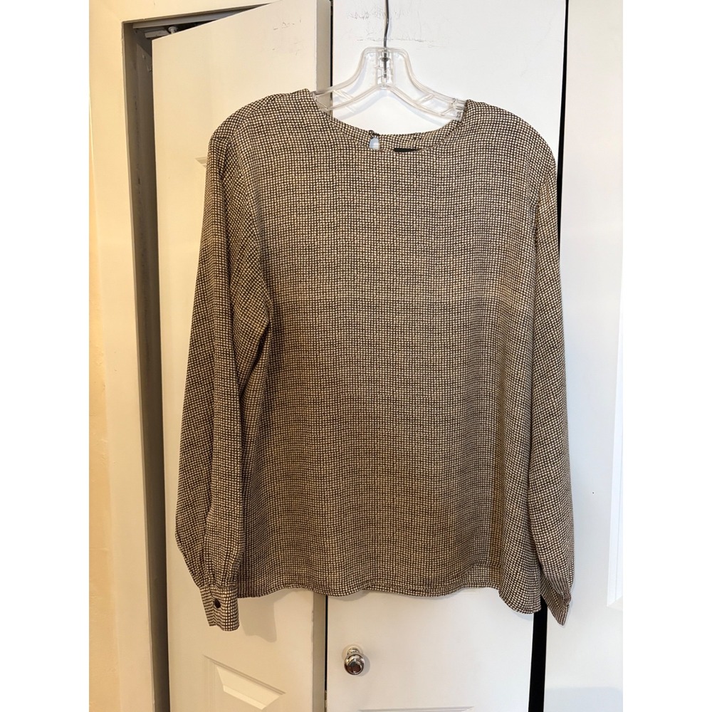 Notations Vintage 90s Black & White Micro‎ Dot Button Blouse Size 14